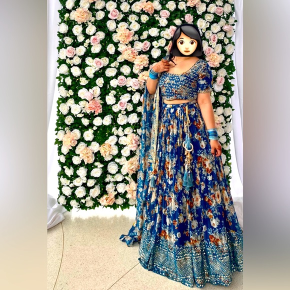 Blue floral designer lengha from Chandan Fashions - Picture 1 of 3